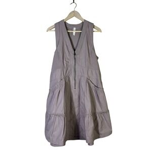Daily Practice Trek Utility Mini Dress Mauve Ribbed V Neck Zip Front Womens M